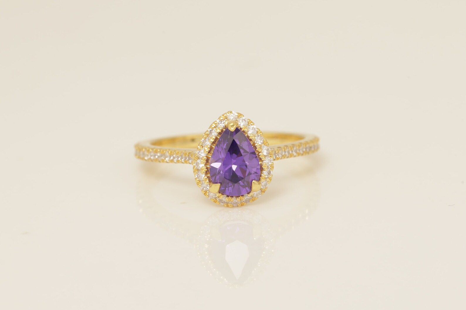 1.25 CT Diamond Halo Amethyst Engagement Ring, February Birthstone Ring, Pear Shape Amethyst Wedding Ring, Unique Promise Ring